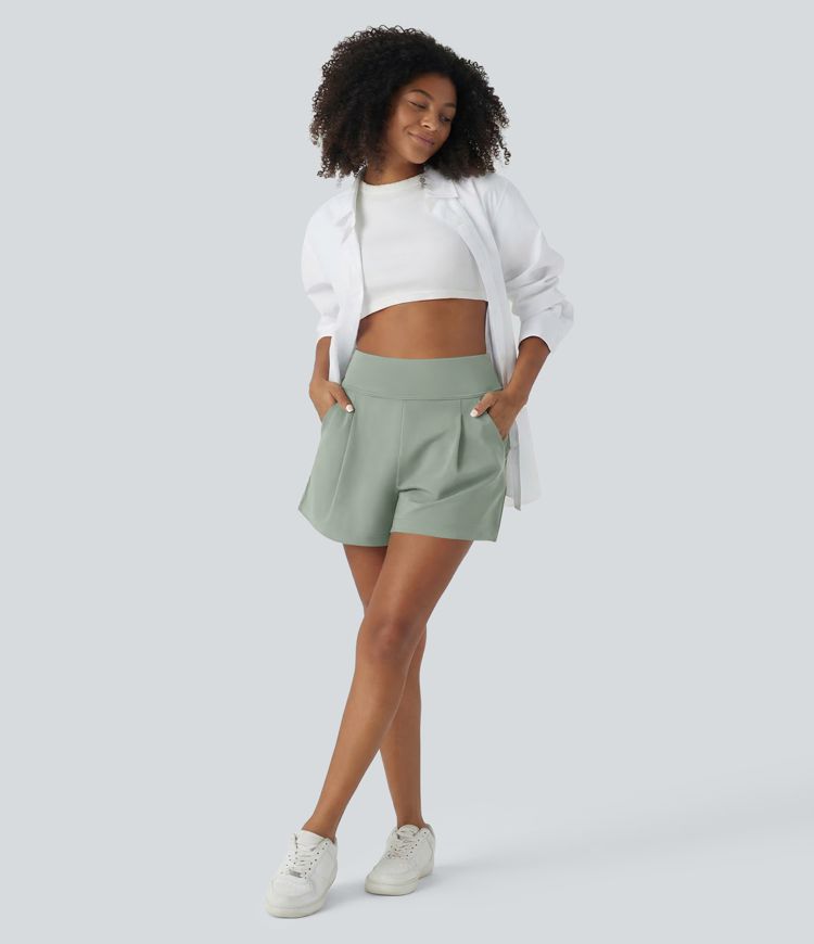 DayStretch High Waisted Work Baggy Shorts 4'' with Pockets