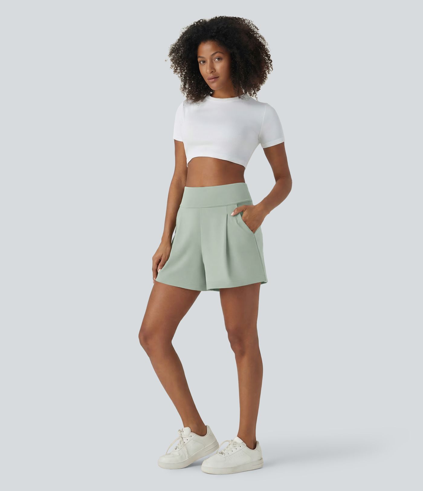 DayStretch High Waisted Work Baggy Shorts 4'' with Pockets