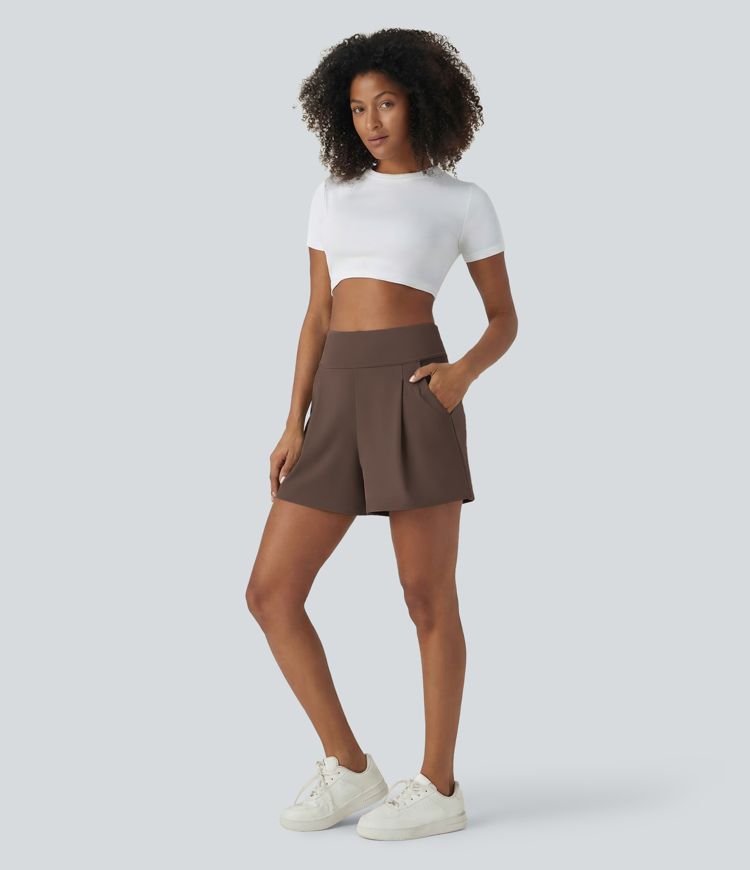 DayStretch High Waisted Work Baggy Shorts 4'' with Pockets