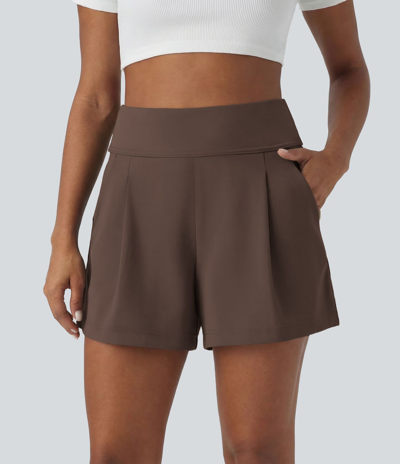 DayStretch High Waisted Work Baggy Shorts 4'' with Pockets