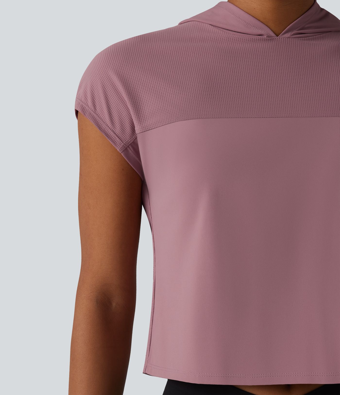 Hooded Cap Sleeve Cropped Breathable Mesh Cool Touch Quick Dry Running Sports Top-UPF50+