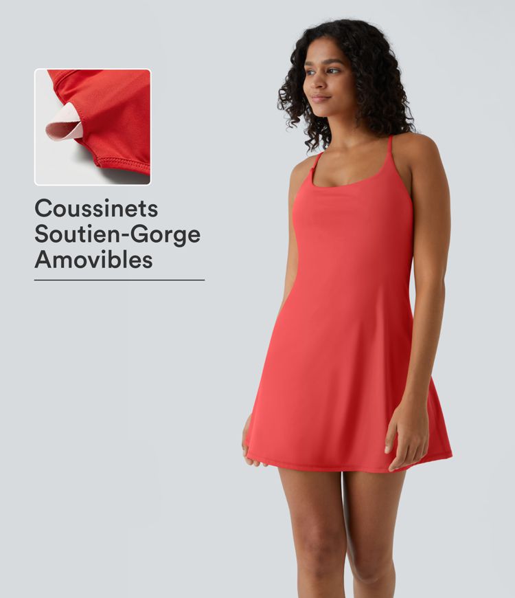 Softlyzero™ Airy Robe Mini d'Activité à Dos Nu avec Découpes 2-en-1 avec Poches et Toucher Frais - UPF50+