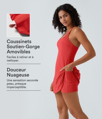 Softlyzero™ Airy Robe Mini d'Activité à Dos Nu avec Découpes 2-en-1 avec Poches et Toucher Frais - UPF50+