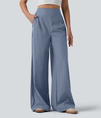 Lässige Hose mit hohem Bund, mehreren Taschen und weitem Bein Lässige Hose mit hohem Bund, mehreren Taschen und weitem Bein