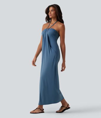 Halter Tie Back Maxi Dress with Pockets Halter Tie Back Maxi Dress with Pockets