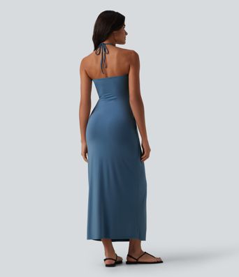 Halter Tie Back Maxi Dress with Pockets Halter Tie Back Maxi Dress with Pockets