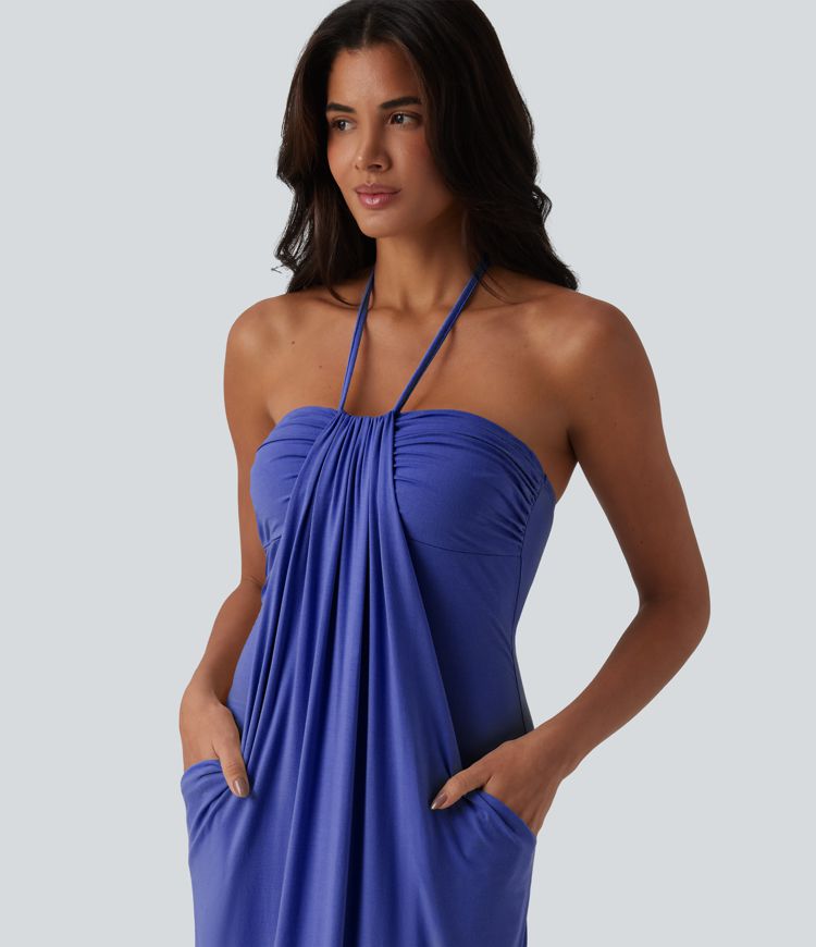 Halter Tie Back Maxi Dress with Pockets