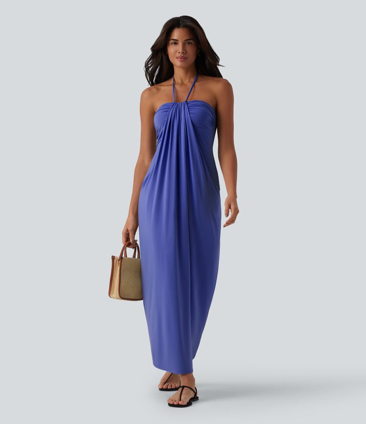Halter Tie Back Maxi Dress with Pockets