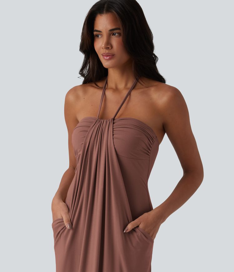 Halter Tie Back Maxi Dress with Pockets