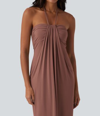 Halter Tie Back Maxi Dress with Pockets