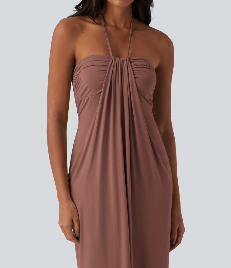 Halter Tie Back Maxi Dress with Pockets