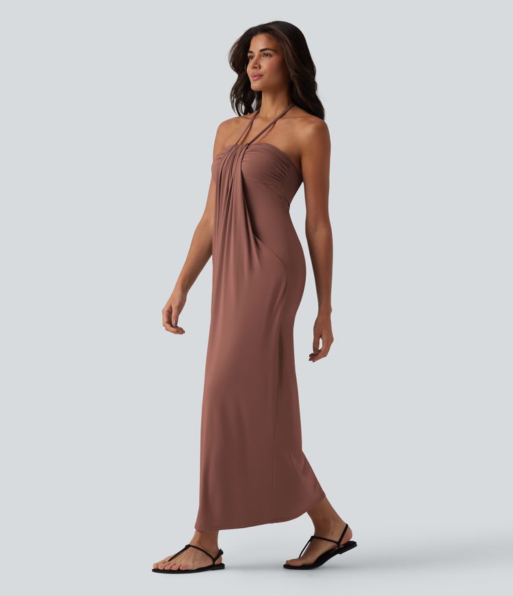 Halter Tie Back Maxi Dress with Pockets