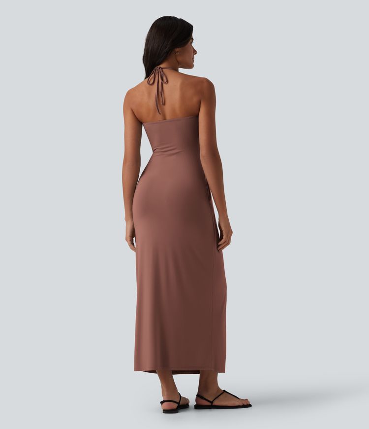 Halter Tie Back Maxi Dress with Pockets