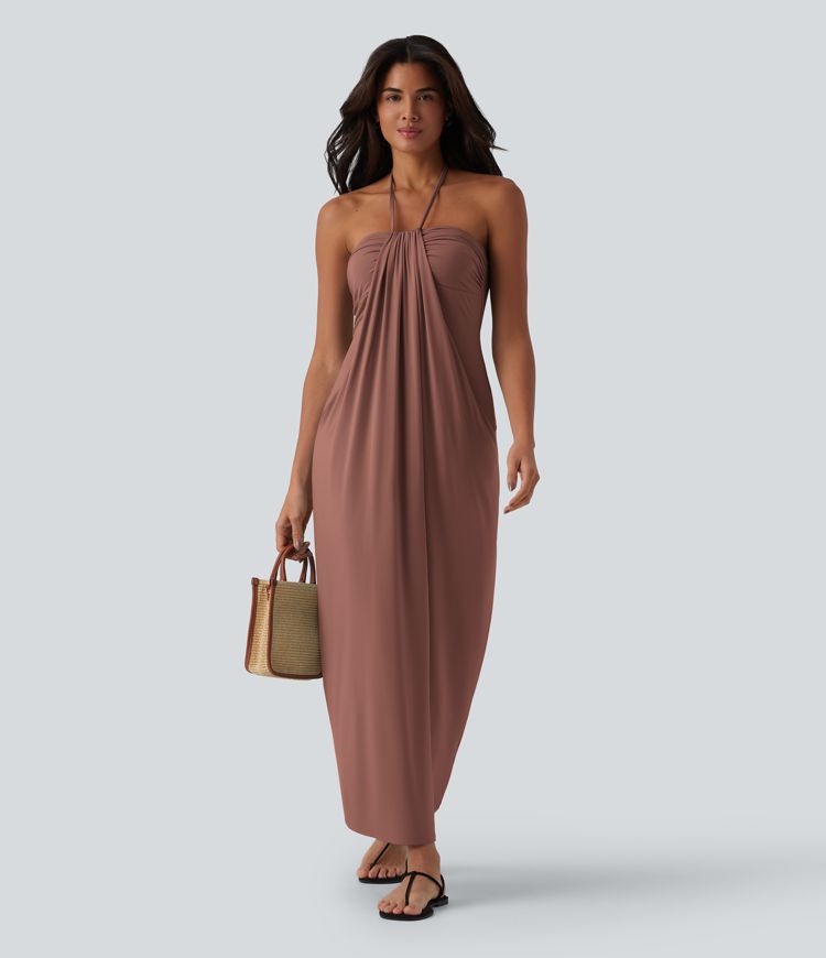 Halter Tie Back Maxi Dress with Pockets