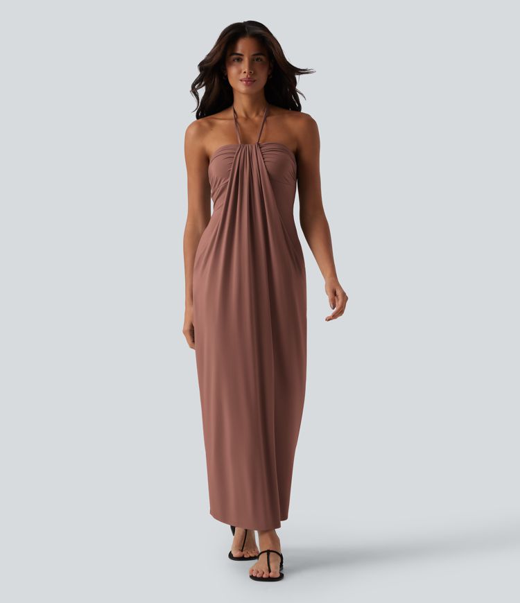 Halter Tie Back Maxi Dress with Pockets