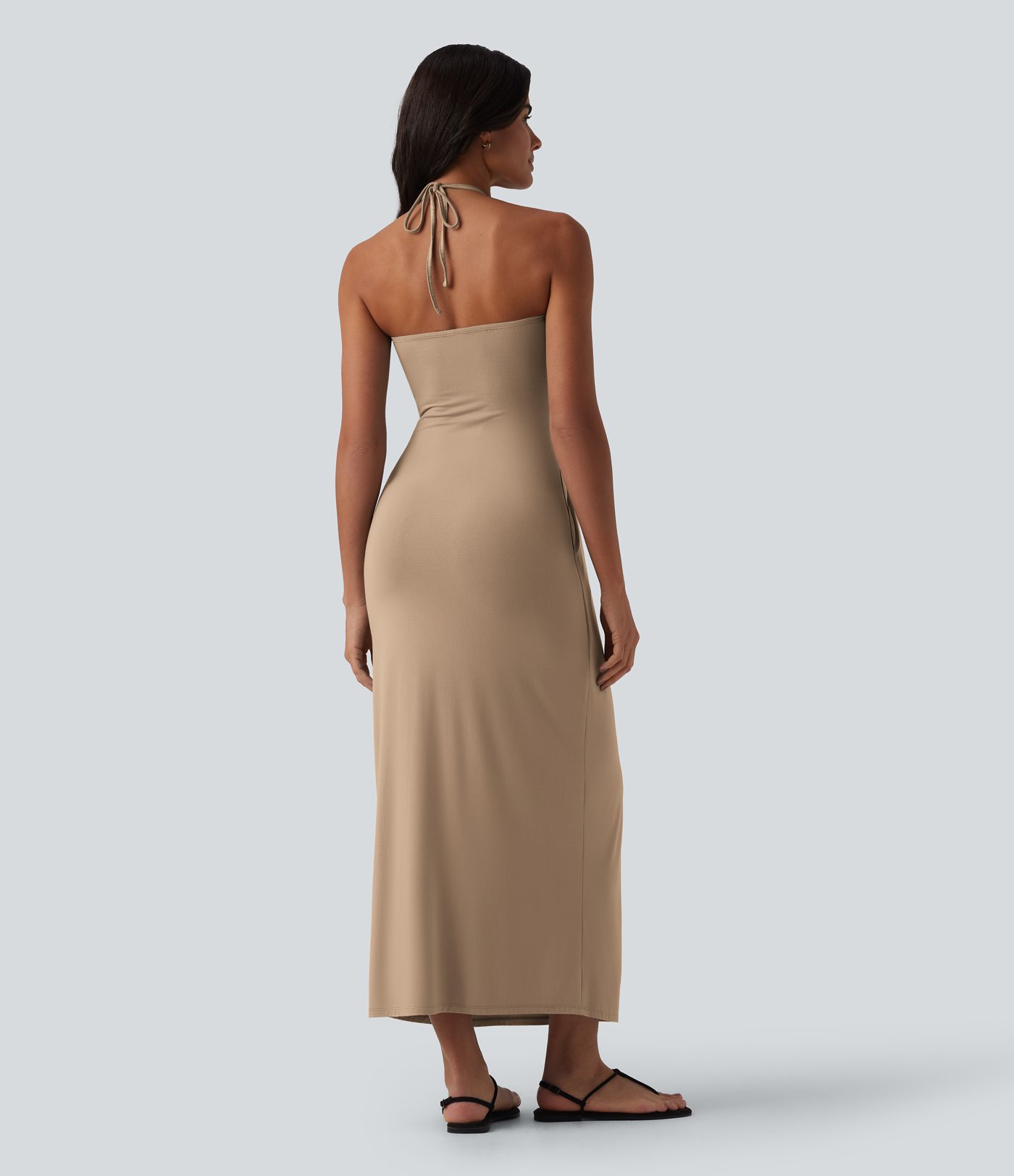 Neckholder-Maxikleid mit Rückenschnürung und Taschen