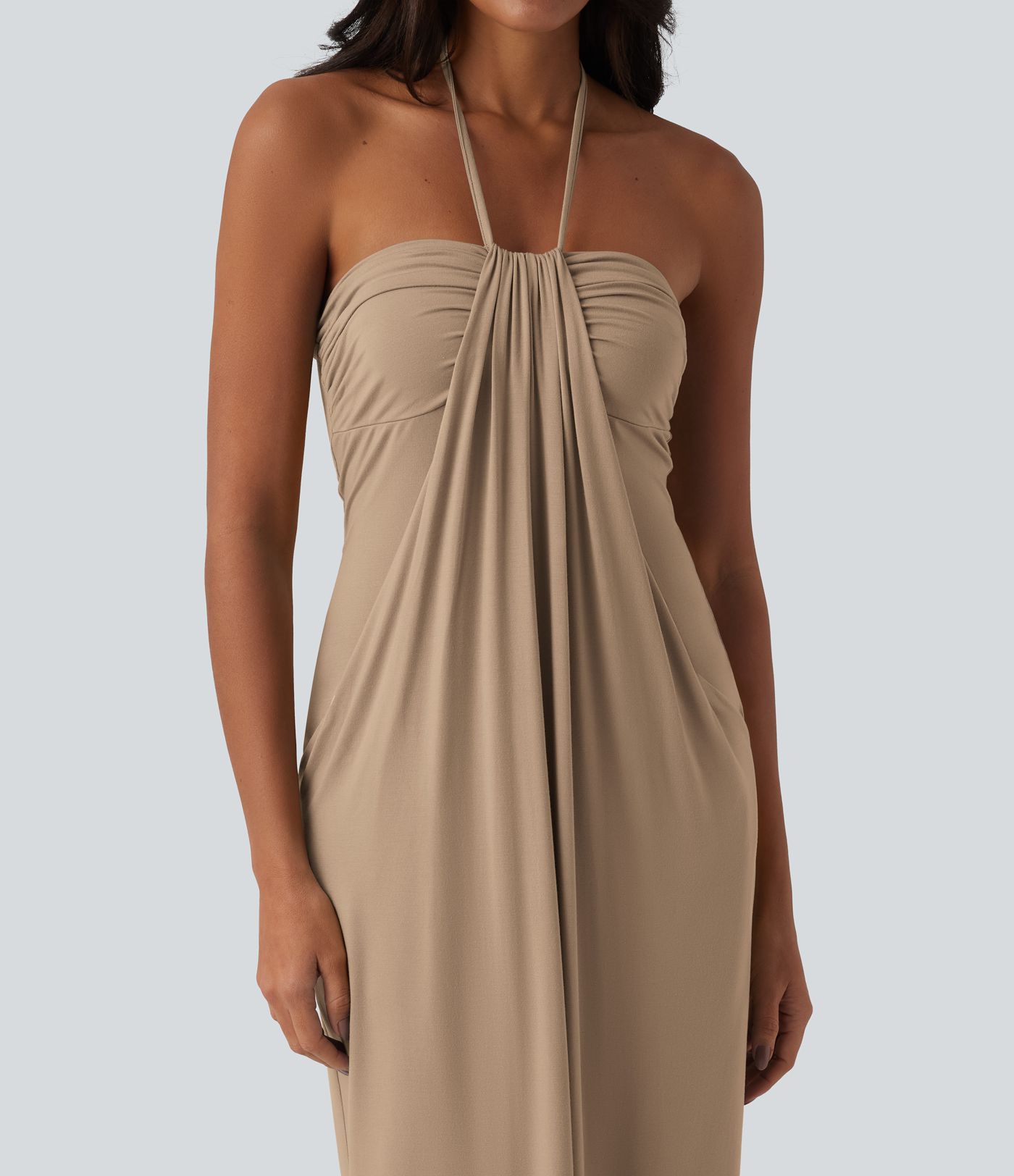 Neckholder-Maxikleid mit Rückenschnürung und Taschen