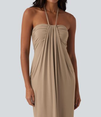 Neckholder-Maxikleid mit Rückenschnürung und Taschen