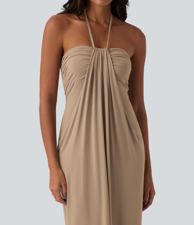 Neckholder-Maxikleid mit Rückenschnürung und Taschen