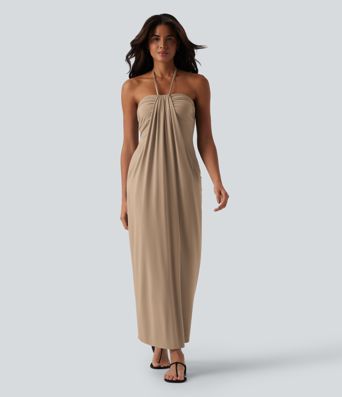 Neckholder-Maxikleid mit Rückenschnürung und Taschen