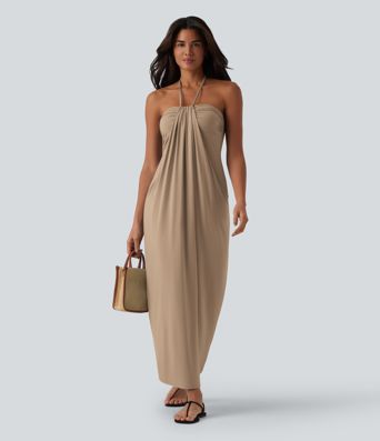 Neckholder-Maxikleid mit Rückenschnürung und Taschen