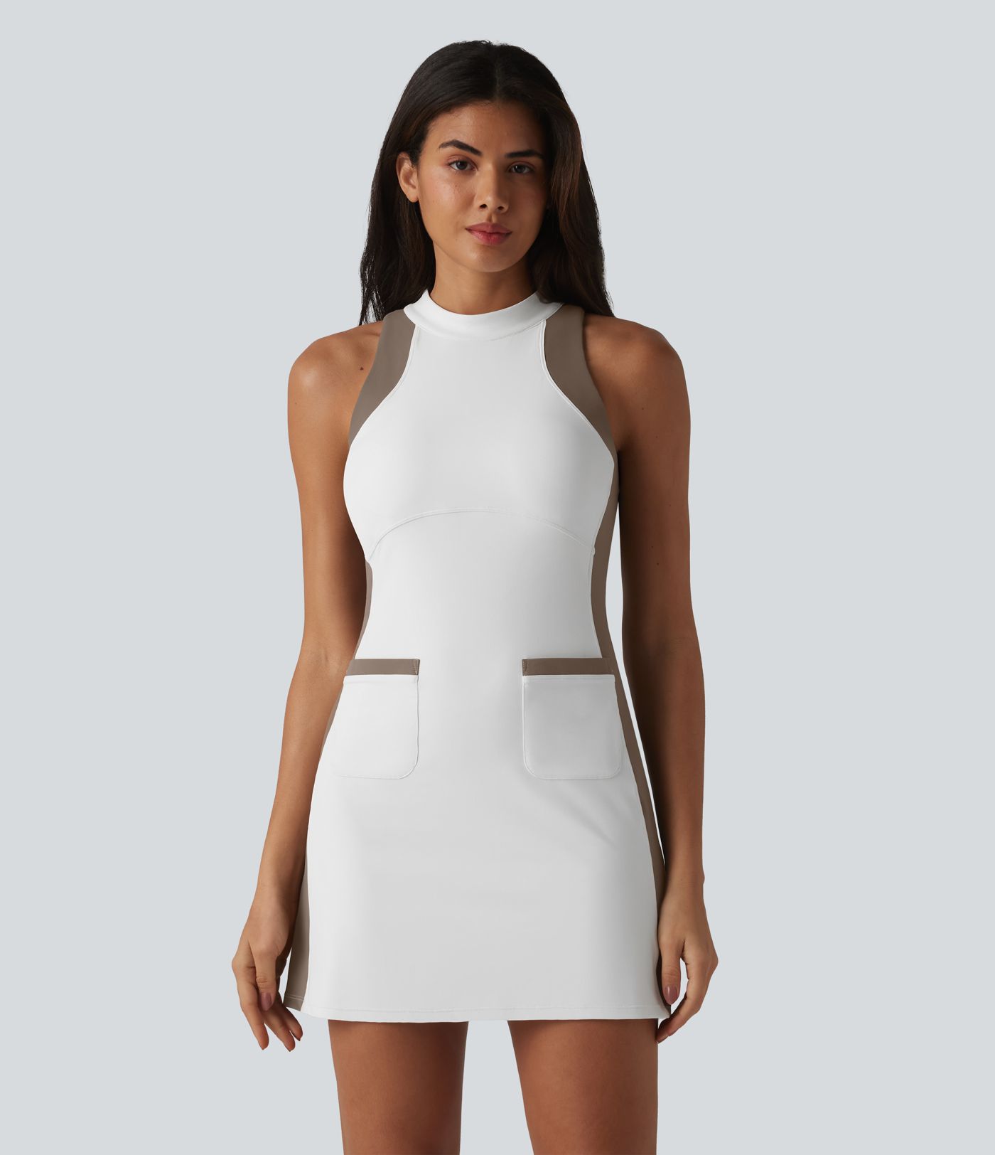 Halara UltraSculpt™ Mock Neck Sleeveless Color Block Mini Golf Dress with Pockets