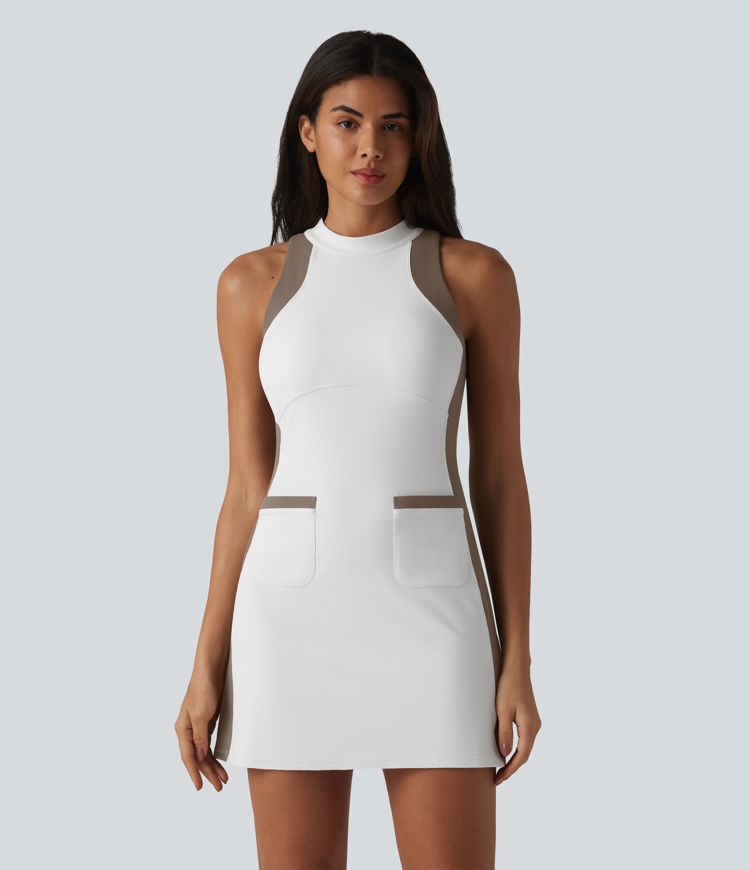 Halara UltraSculpt™ Mock Neck Sleeveless Color Block Mini Golf Dress with Pockets