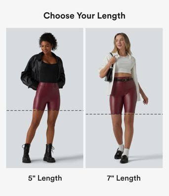 High Waisted Stretchy PU Casual Biker Shorts 5'' with Pockets