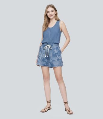 Halara Flex™ Denim Tie Dye Mid Rise Drawstring Resort Wide Leg Shorts with Pockets