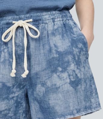 Halara Flex™ Denim Tie Dye Mid Rise Drawstring Resort Wide Leg Shorts with Pockets