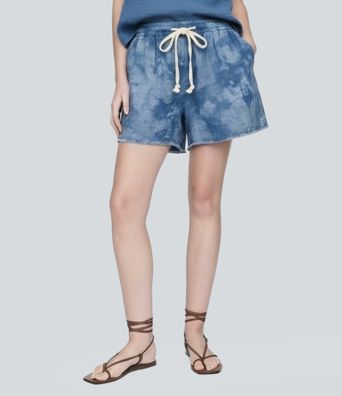 Halara Flex™ Denim Tie Dye Mid Rise Drawstring Resort Wide Leg Shorts with Pockets