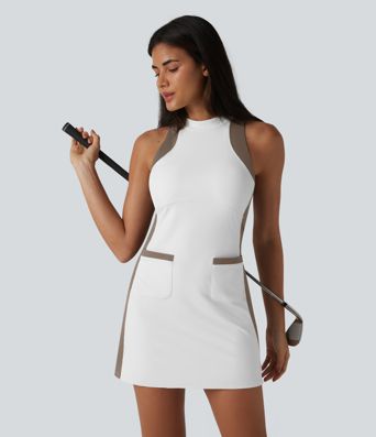 Halara UltraSculpt™ Mock Neck Sleeveless Color Block Mini Golf Dress with Pockets
