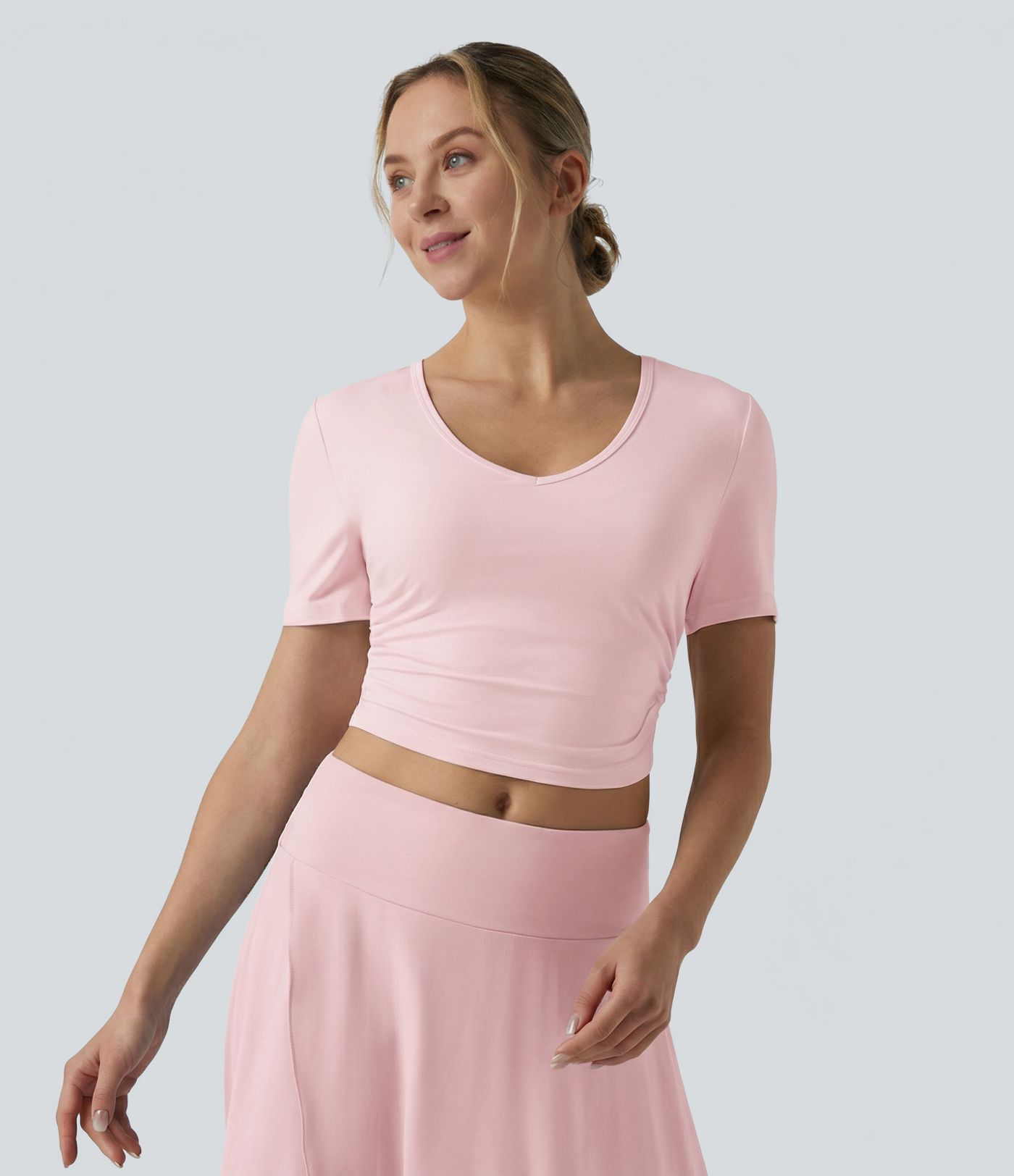 V Neck Short Sleeve Cropped Casual T-Shirt