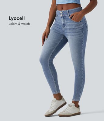 Halara Flex™ - Lässige Skinny-Jeans aus drapiertem Lyocell mit mittelhohem Bund und mehreren Taschen