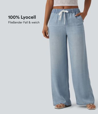 Lässige Jeans aus Lyocell mit mittelhohem Bund, mehreren Taschen und Kordelzug