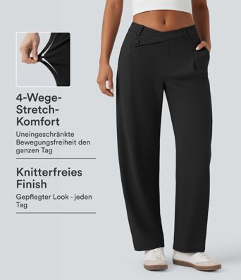 Halara Flex™ DayStretch - Bürohose mit mittelhhoem Crossover-Bund, Seitentaschen und Barrel-Leg