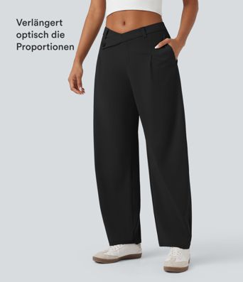Halara Flex™ DayStretch - Bürohose mit mittelhhoem Crossover-Bund, Seitentaschen und Barrel-Leg