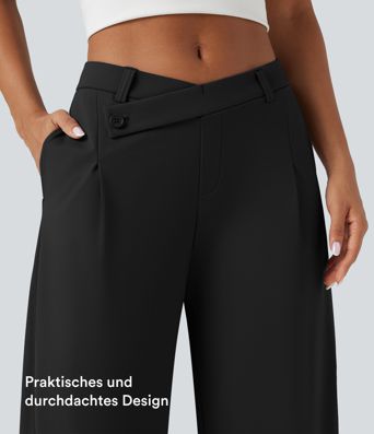 Halara Flex™ DayStretch - Bürohose mit mittelhhoem Crossover-Bund, Seitentaschen und Barrel-Leg