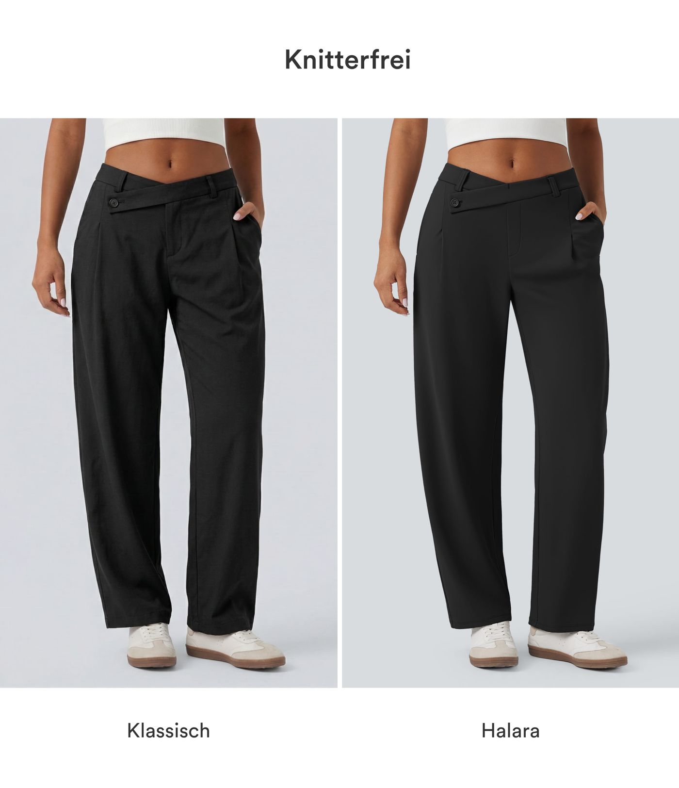 Halara Flex™ DayStretch - Bürohose mit mittelhhoem Crossover-Bund, Seitentaschen und Barrel-Leg