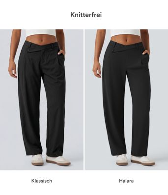 Halara Flex™ DayStretch - Bürohose mit mittelhhoem Crossover-Bund, Seitentaschen und Barrel-Leg