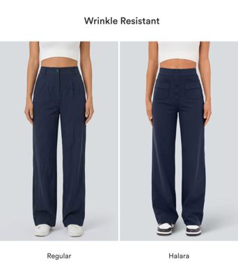 Pantalon taille haute boutonné, poches multi-usages, jambe droite, coupe décontractée