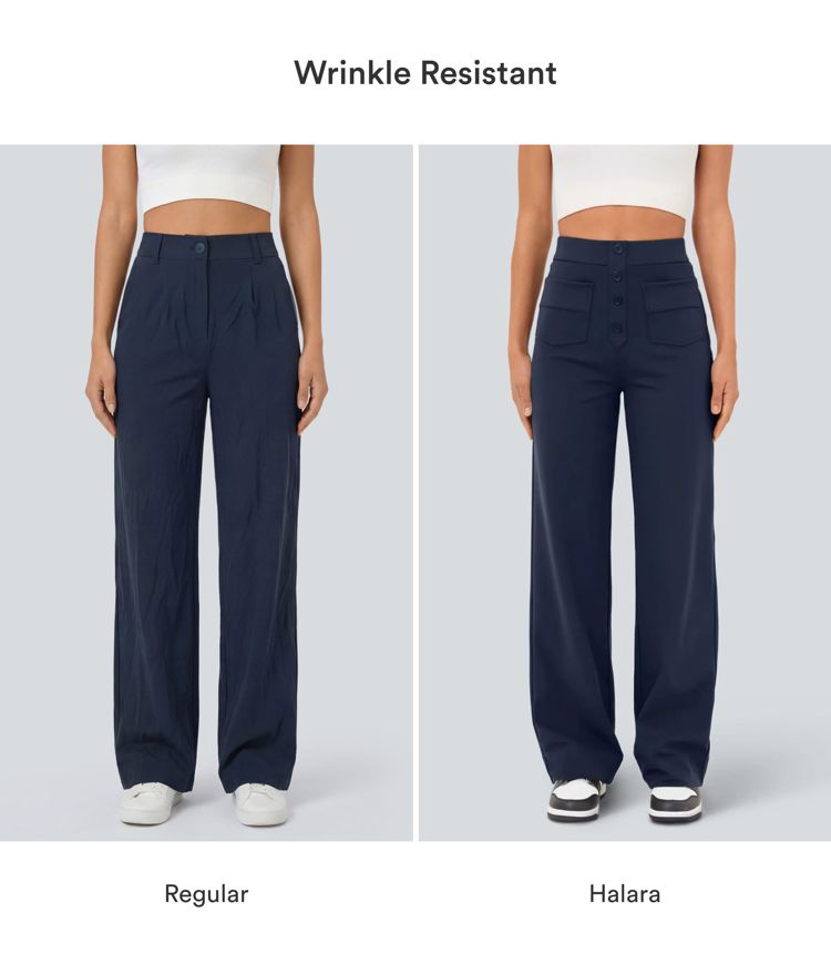 Pantalon taille haute boutonné, poches multi-usages, jambe droite, coupe décontractée