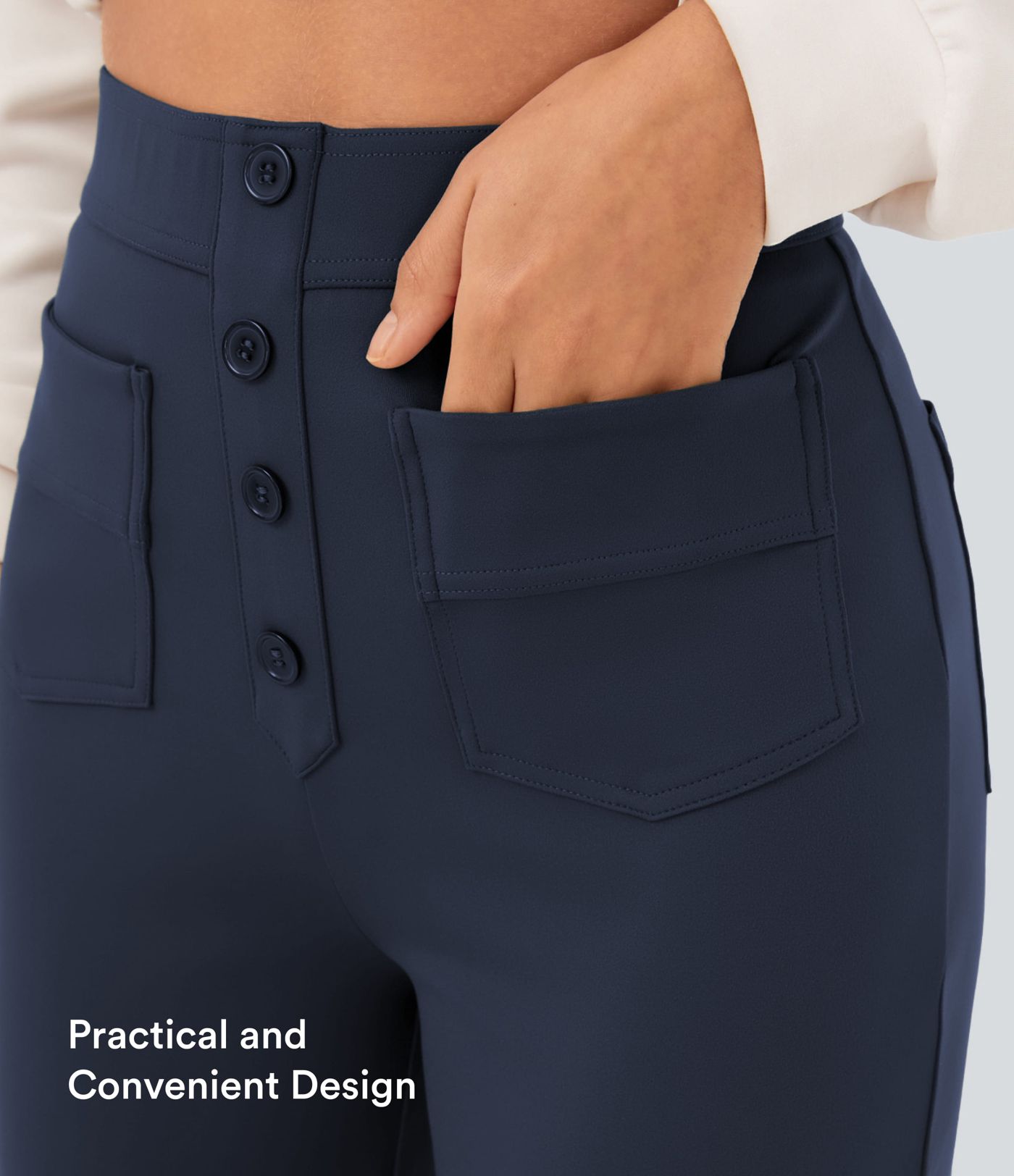 Pantalon taille haute boutonné, poches multi-usages, jambe droite, coupe décontractée