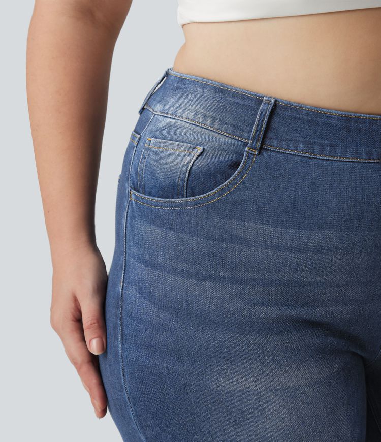 Halara Flex™ High Waisted Pockets Straight Leg Washed Casual Plus Size Jeans