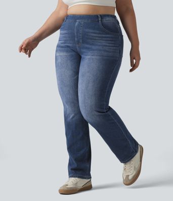 Halara Flex™ High Waisted Pockets Straight Leg Washed Casual Plus Size Jeans