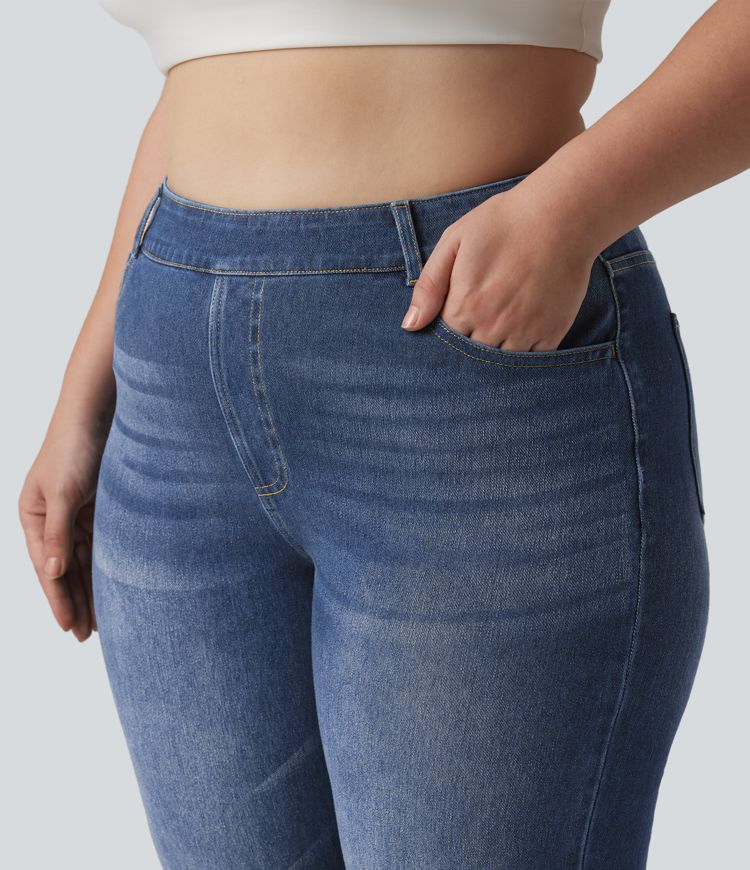 Halara Flex™ High Waisted Pockets Straight Leg Washed Casual Plus Size Jeans