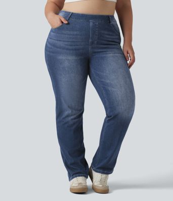 Halara Flex™ High Waisted Pockets Straight Leg Washed Casual Plus Size Jeans