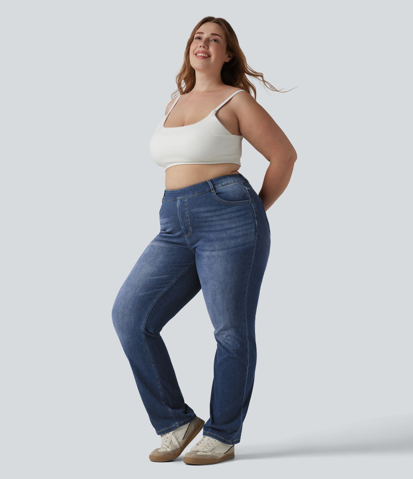 Halara Flex™ High Waisted Pockets Straight Leg Washed Casual Plus Size Jeans