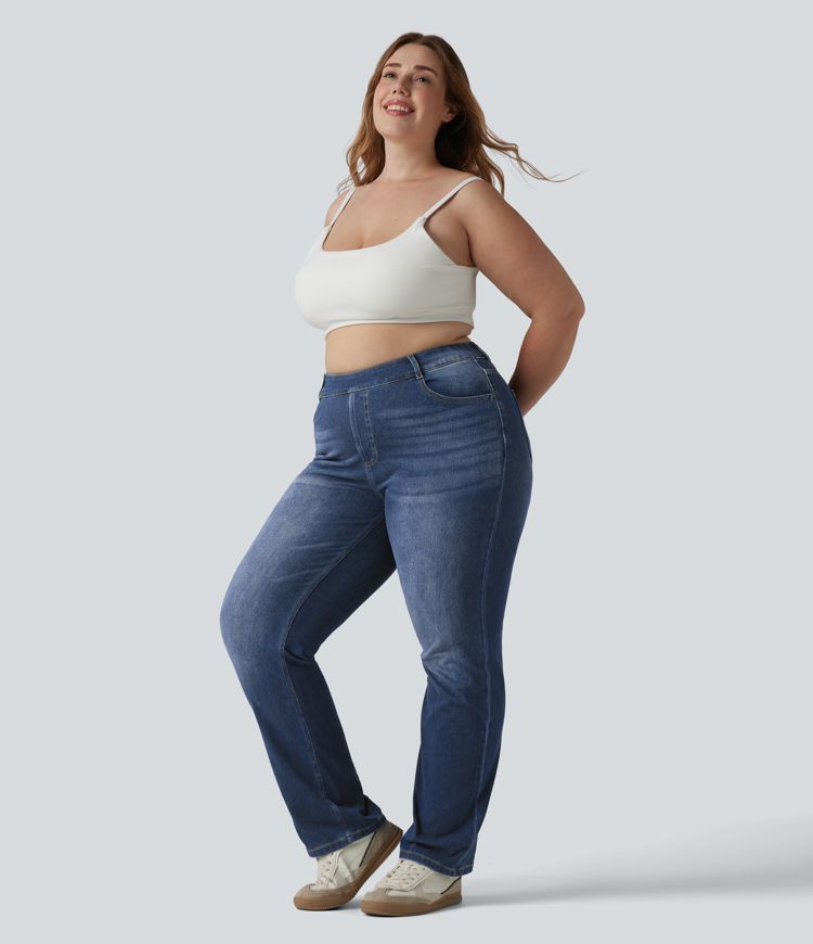 Halara Flex™ High Waisted Pockets Straight Leg Washed Casual Plus Size Jeans