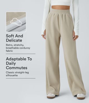 Hohe Taille Taschen Gerade Bein Mopp Cord Lässige Hose